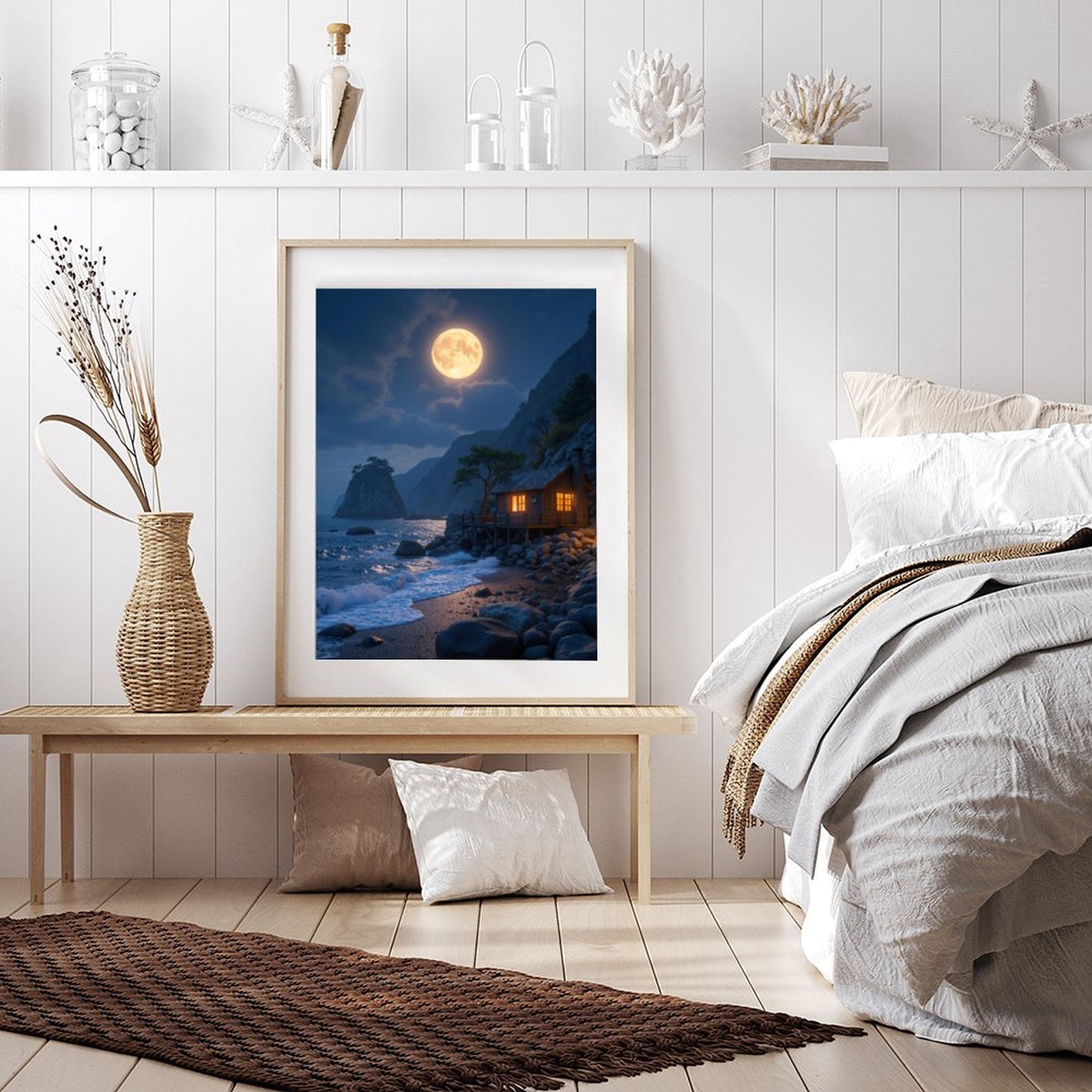 Diamond Art Kit for Adults, Moonlit Cabin By The Sea Diamond Painting for Adults Beginners, DIY Diamond Art Painting Kits, 5D Diamond Painting Crafts for Home Decor 12x16 Frameless