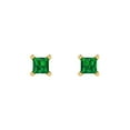 thumbnail image 3 of 0.5 ct Push-Back Stud Earrings for Women | 3.5mm Princess Cut Simulated Emerald | 18K Yellow Gold, 3 of 5
