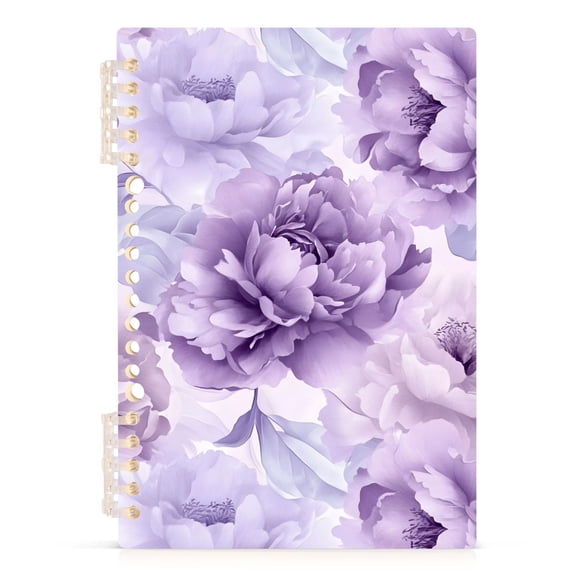 Spiral Journal Notebook Purple Peonies Floral A5 Lined Hardcover PP Material with 60 Pages Paper College Ruled Notebook for Work Note Taking Writing 5.7x8.3 Inch
