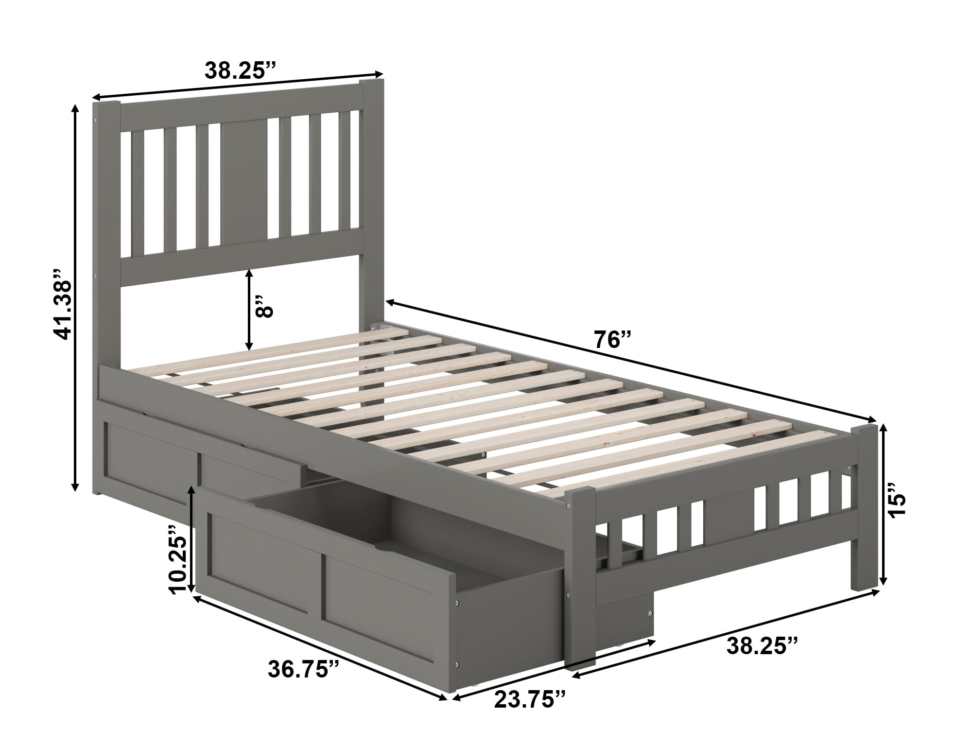 AFI Tahoe Twin Wood Platform Bed with Headboard Footboard & 2 Storage Drawers, Grey