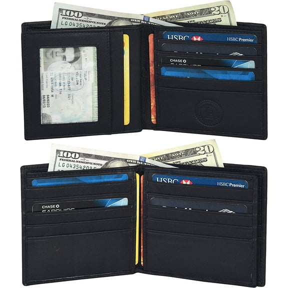 Men's Bifold Leather Hipster wallet with middle flap - 16 credit card slots