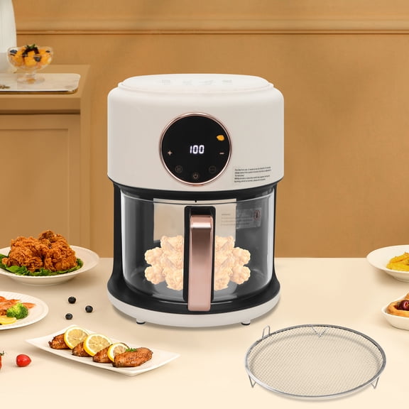Glass Air Fryer, 4.2L Capacity with 360° Viewable Borosilicate Pot, 1200W Power and 8 Presets, Digital Touchscreen for Healthy Cooking