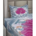 thumbnail image 2 of Ambesonne Nature Fitted & Top Sheet Set with Sham, Graphic Roses and Lilies, Fuchsia Blue, 2 of 4