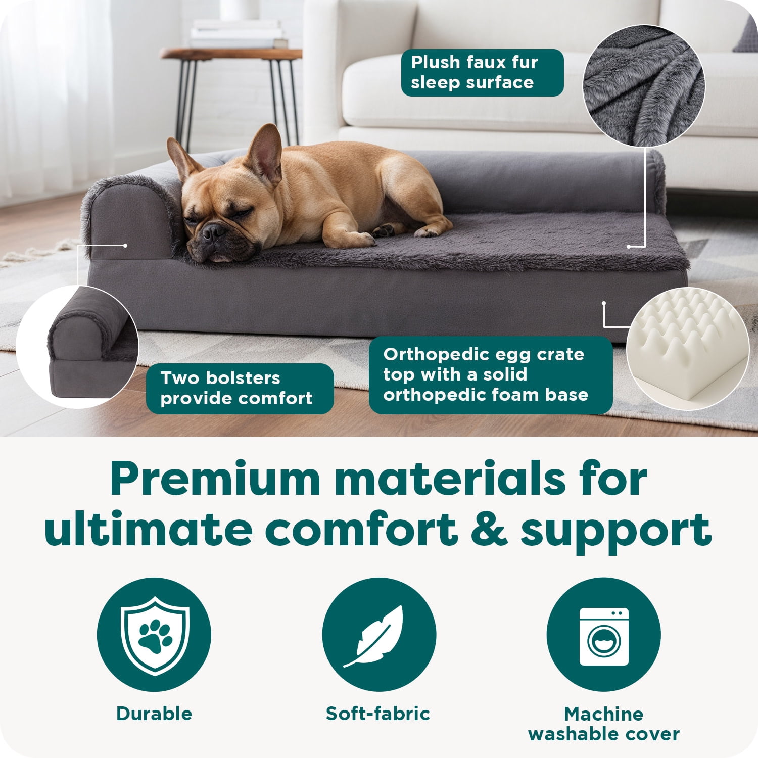 FurHaven Pet Products Plush & Velvet Deluxe Chaise Lounge Orthopedic Sofa-Style Pet Bed for Dogs & Cats - Deep Sapphire, Jumbo