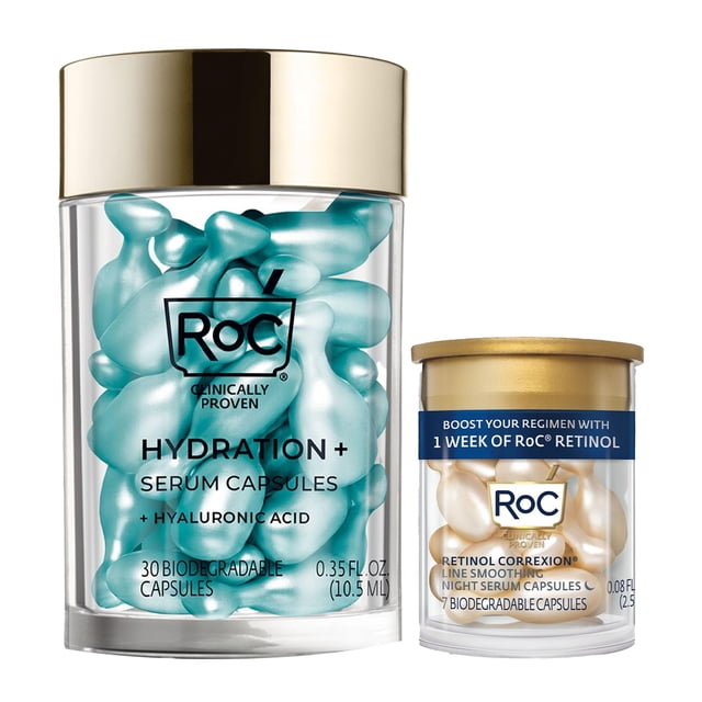 RoC Multi Correxion Hyaluronic Acid Night Serum Capsules (30 CT) + RoC Retinol Capsules (7 CT), Anti-Aging Skin Care, Daily Face Moisturizer and Wrin