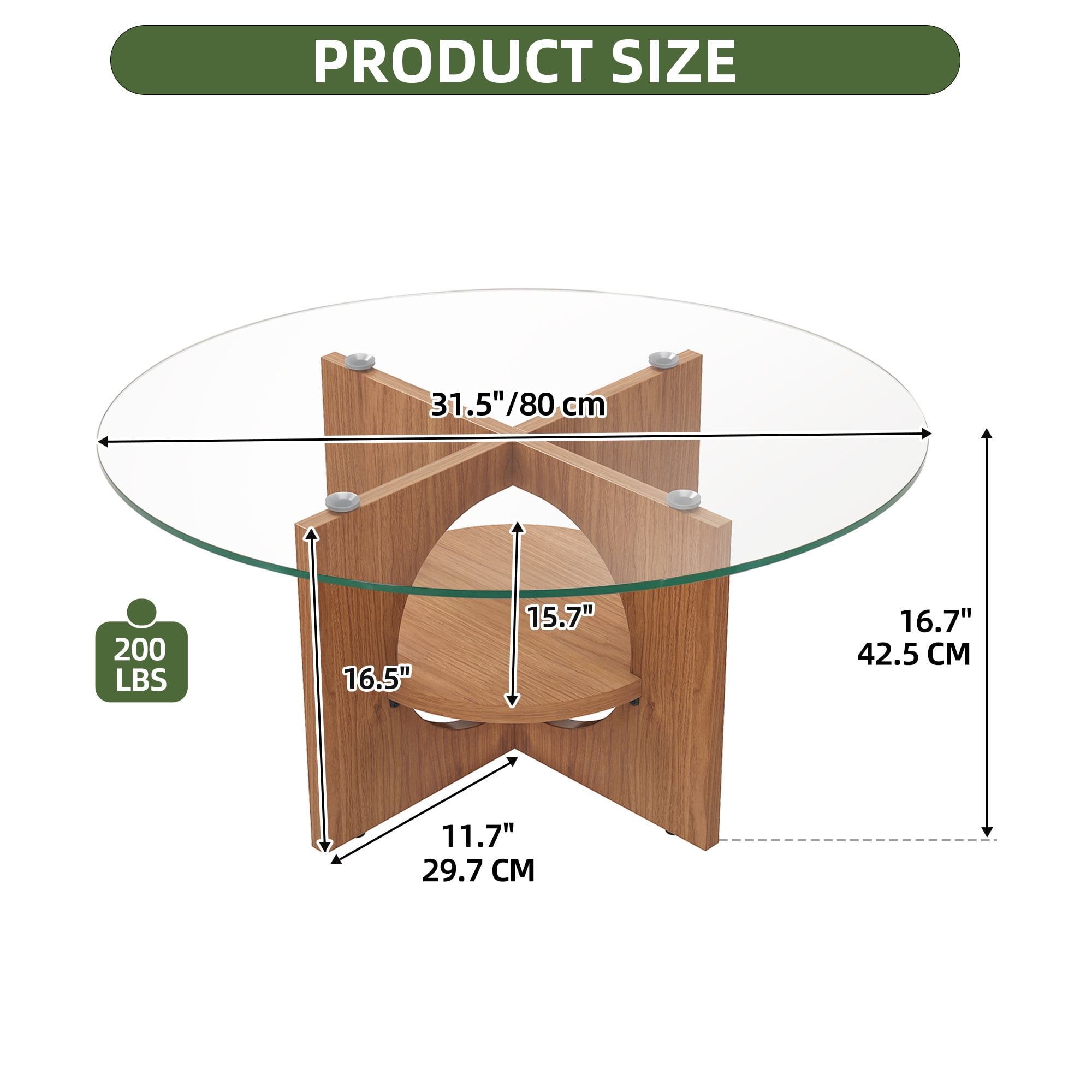 Uforic Round Coffee Table, 2-Tier Tempered Glass Coffee Table with Storage Shelf, Modern Multi-Purpose Center Cocktail Table for Living Room, Office, Walnut Finish