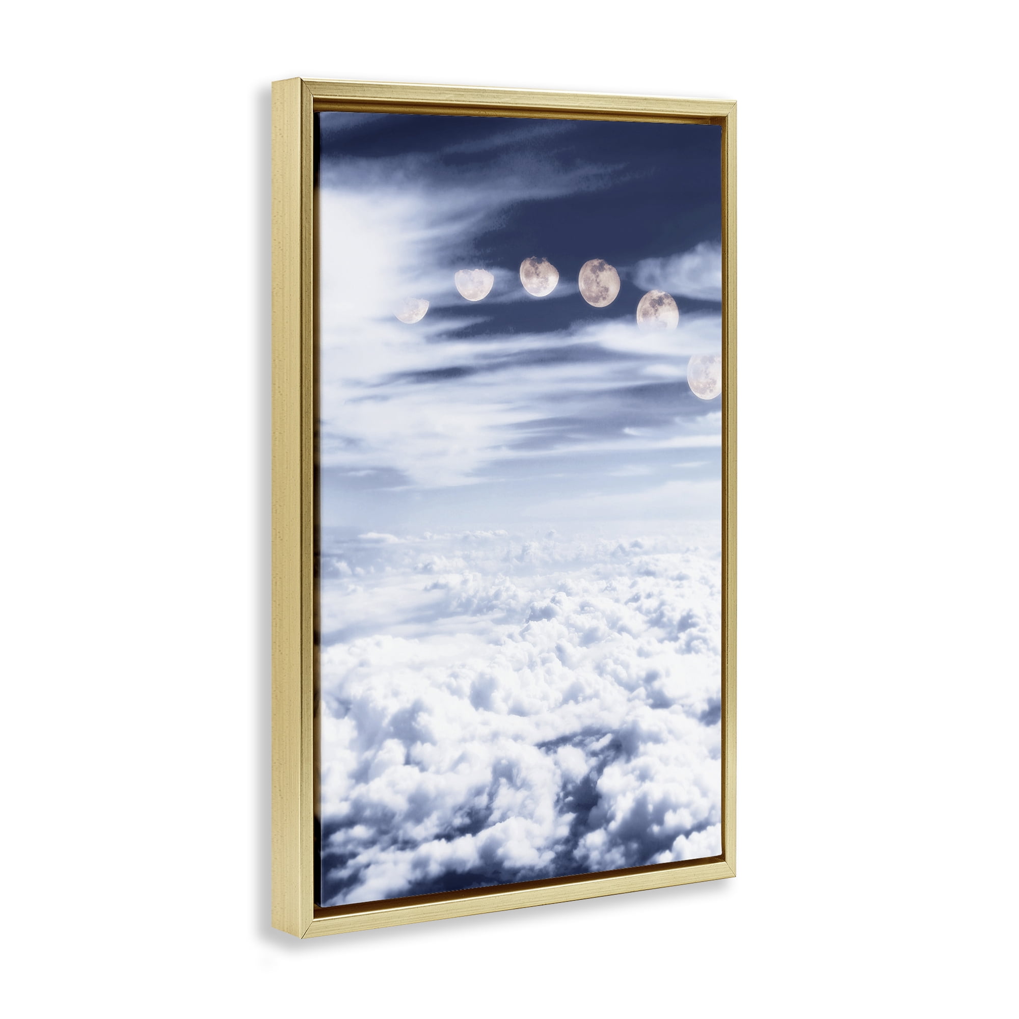 Stupell Industries Moon Phases Over Clouds Landscape Painting Gold Floater Framed Canvas Art Print Wall Art, 21 x 31