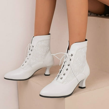 

Akiihool Women Ankle Boots Wide Women s Work Hiking Combat Boots Platform Lug Sole Ankle Booties (White 8)