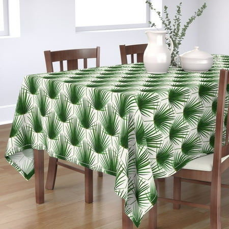 

Cotton Sateen Tablecloth 90 Square - Simple Palm Leaf Geometry Green Cream Small Print Leaves Tropical Hexagon Garden Jungle Botanical Print Custom Table Linens by Spoonflower