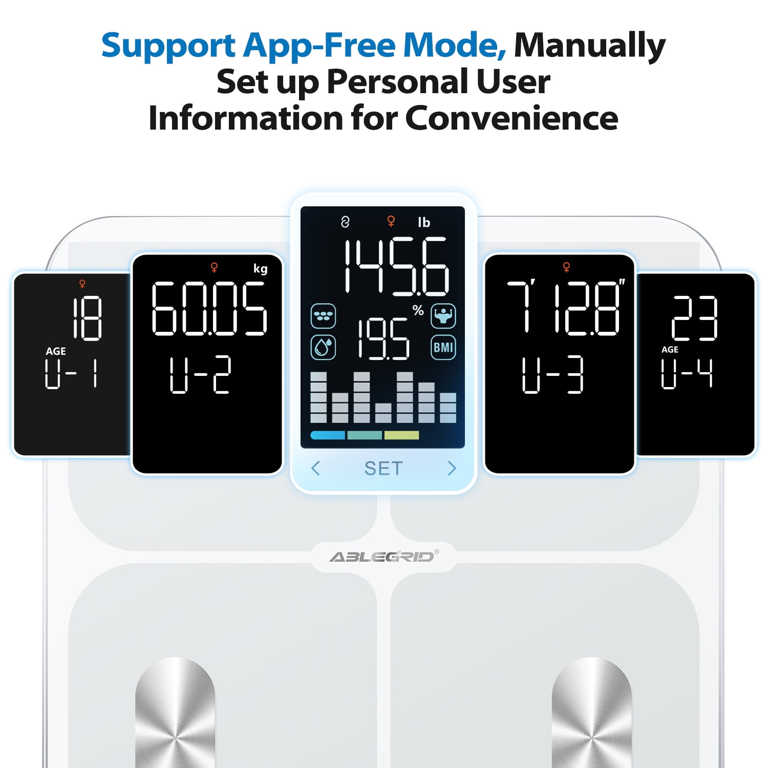 ABLEGRID Smart Accurate Digital Bathroom Scale with Bluetooth App, White, 400lb Capacity
