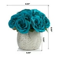 thumbnail image 4 of Enova Home Artificial Velvet Roses Faux Silk Flowers in Round Tapered Ceramic Pot for Home Office Wedding Decoration (Aqua), 4 of 4