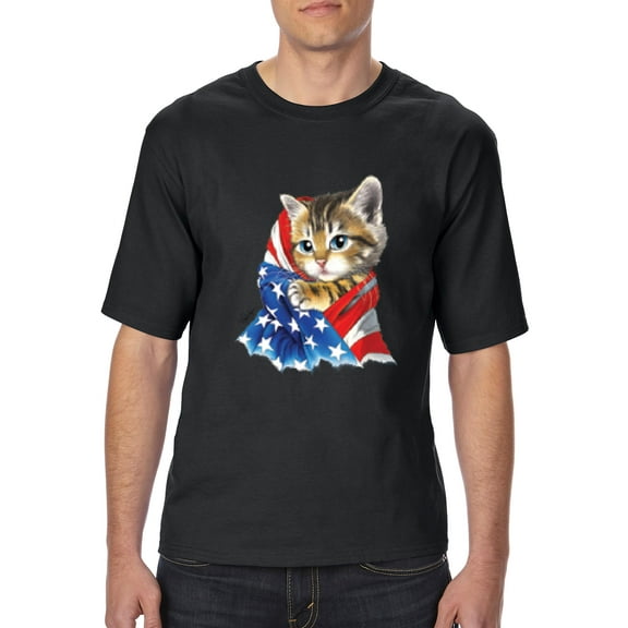 Normal is Boring - Big Men's T-Shirt, up to Tall Size 3XLT - American Flag 4th of July Kitty