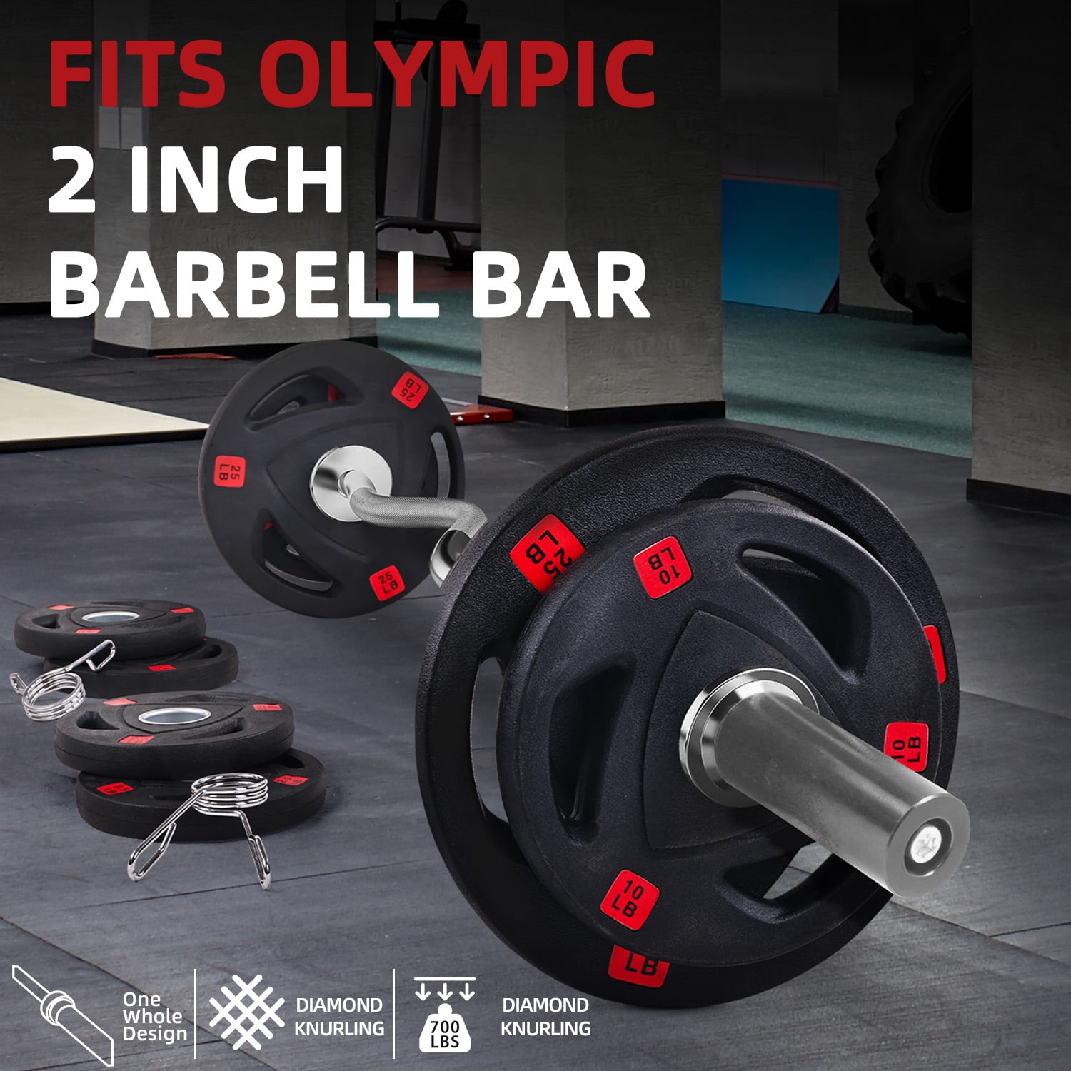 FlexWave 4FT Curl Barbell Set with Pairs of 2.5LB–45LB Rubber-Coated Weight Plates, Strength Training Set for Home Gym