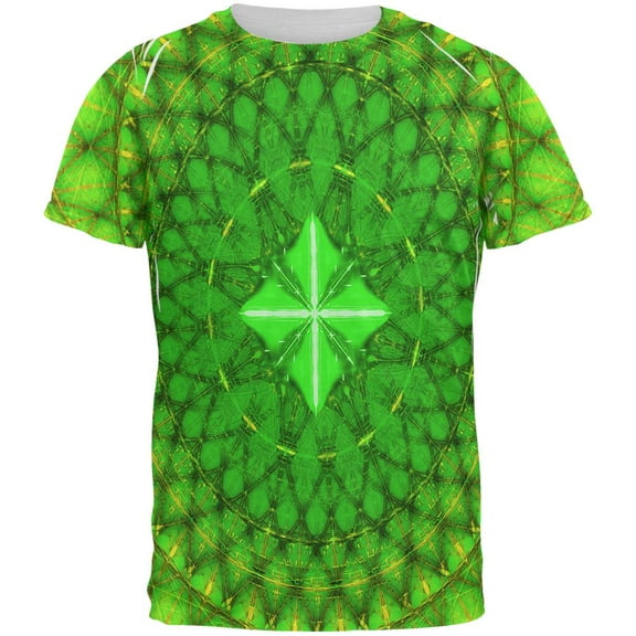 St Patrick's Day Shamrock Fractal Mandala All Over Mens T Shirt Multi X-LG