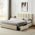 thumbnail image 1 of VECELO Full Size Bed Frame with 4 Storage Drawers, Modern Upholstered Platform Bed with Adjustable Headboard, Wood Slat Support/Easy Assembly, Beige, 1 of 8