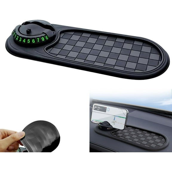 Multifunctional Car Anti-Slip Mat with Phone Holder and Hidden Number Plate - 360° Rotatable Dashboard Storage Box for Phones, Keys, and More.