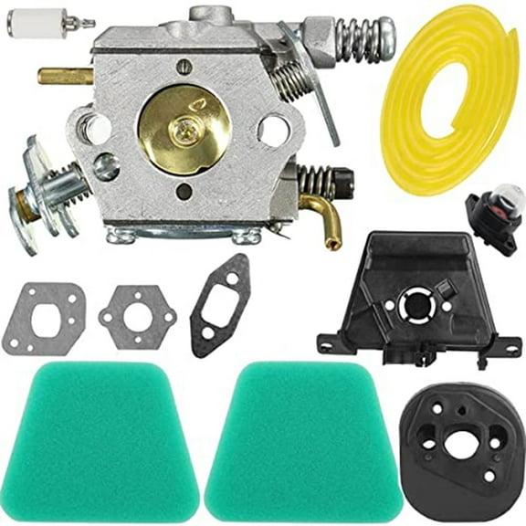 Chainsaw Carburetor Air Filter Kit for Partner 350 351 352 370 371 390 391 401 420 for McCulloch Poulan Models Complete Replacement Parts Set with Gaskets,Fuel Line,and Filter