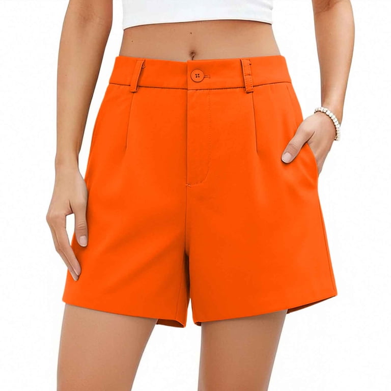 orange dress shorts womens Hinvhai Dress Shorts for Women Trendy High Waisted Business Causal Summer Elastic Waist Trouser Shorts with Pockets Orange Xl(xl), Women's