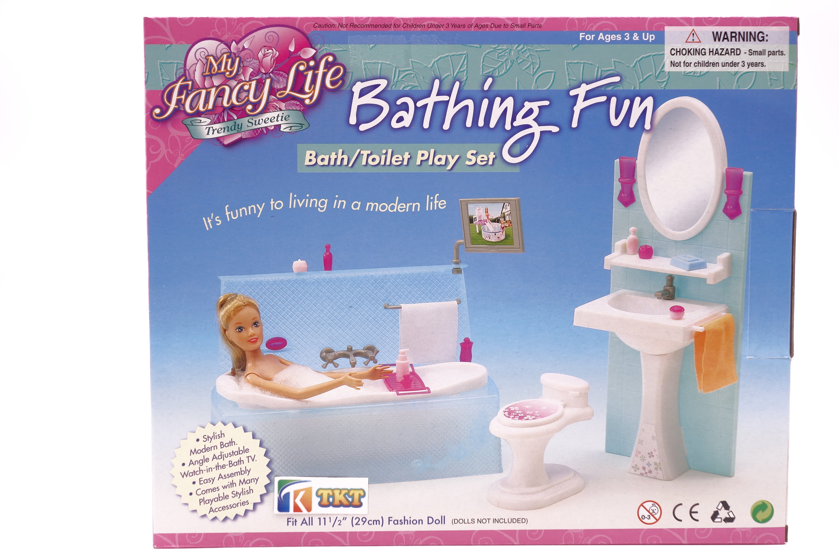 My Fancy Life Barbie Size Dollhouse Furniture Bathing Fun Bath/Toilet Play Set 