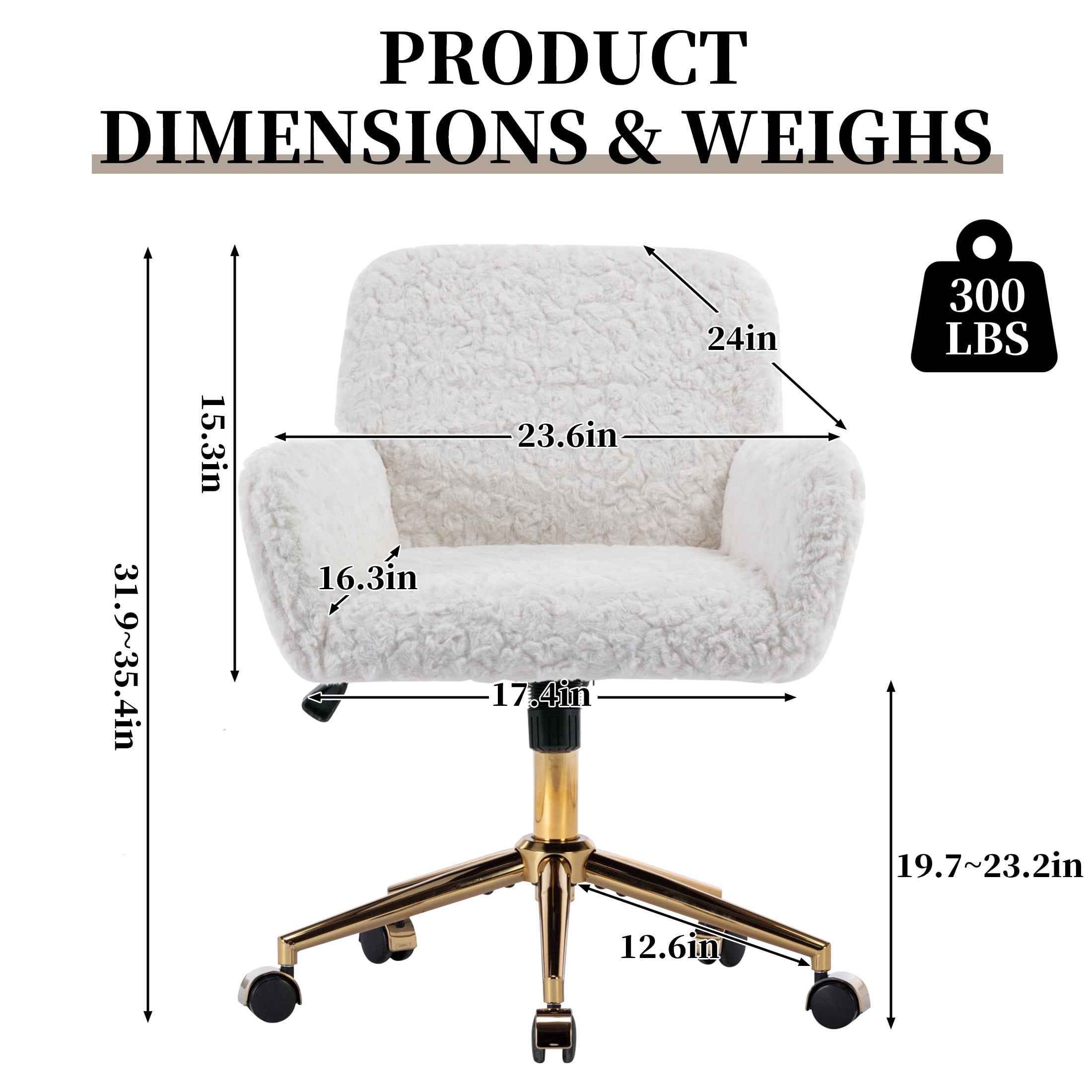 ENYOPRO Office Chair with Chrome Legs, Ergonomic Teddy Desk Chair Vanity Chair with Wheels, Modern Computer Chair for Home Office, White