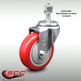 thumbnail image 2 of 4 Inch SS Red Polyurethane Wheel Swivel ½ Inch Threaded Stem Caster SCC, 2 of 2