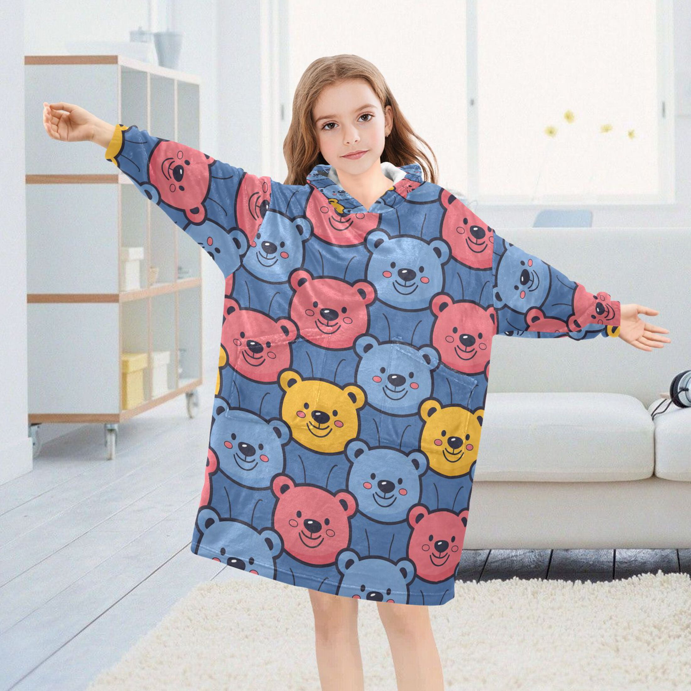 joogoo Blanket Hoodie for Cute Bears Oversize Sweatshirt 3-14 YR L