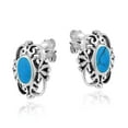 thumbnail image 3 of AeraVida Vintage Sterling Silver Ornate Swirls Oval Blue Turquoise Inlay Stud Earrings, 3 of 5