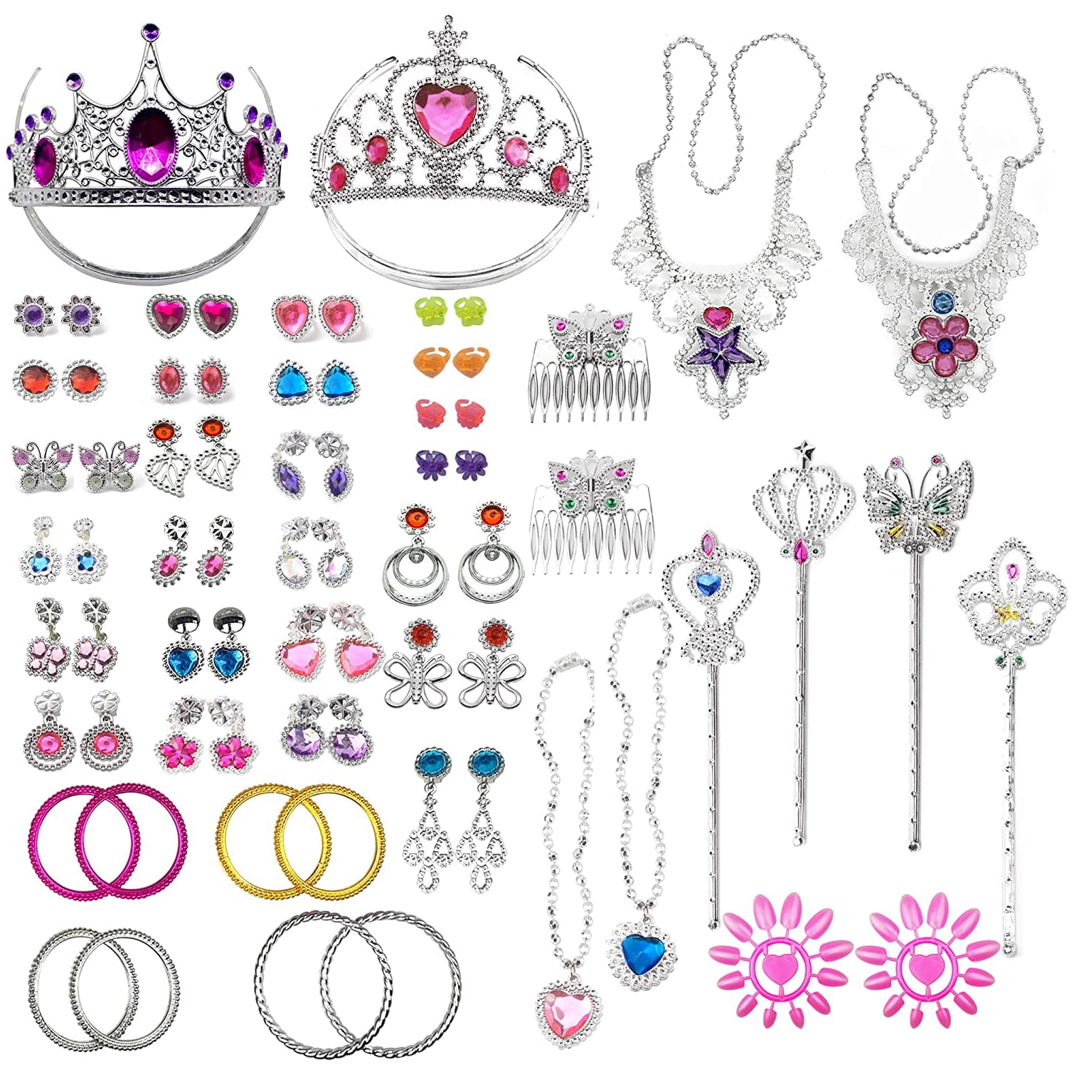EverDirect 72Pcs Princess Jewelry DressUp Accessories Toy Set with