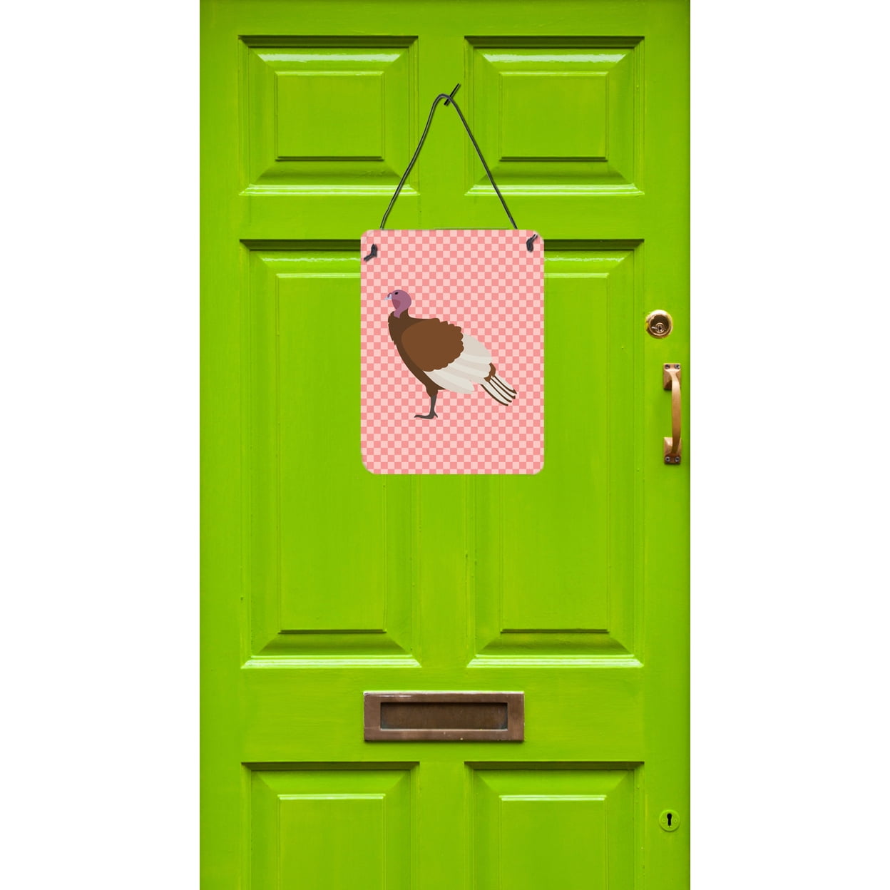 Caroline's Treasures BB7982DS1216 Bourbon Red Turkey Hen Pink Check Wall or Door Hanging Prints, 12x16, multicolor