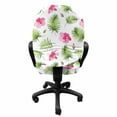 thumbnail image 3 of Tropical Office Chair Slipcover, Pink Hibiscus Flowers with Green Palm Foliage Hawaiian Jungle in Summer, Protective Stretch Decorative Fabric Cover, Standard Size, Green Pink and White, by Ambesonne, 3 of 5