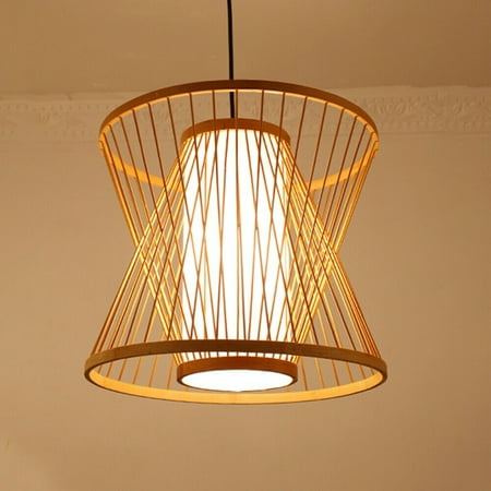 

Oukaning Hanging Ceiling Lamp Rustic Vintage Bamboo Wicker Rattan Pendant Light Fixture E27 E26