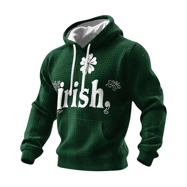 Ceisia Men's St. Patrick's Day Graphic Hoodie Casual Pullover | Vintage Typography "Irish" Clover Dark Green Relaxed Hooded Top Gifts
