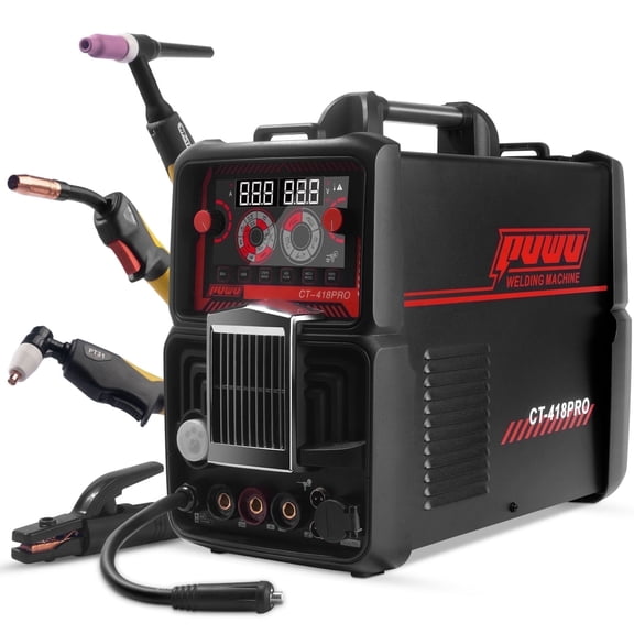 PUWU Plasma Cutter Welder Gas MIG/Gasless MIG/HF TIG/Stick/CUT 5 in 1 Welding Machine with 110V/220V Dual Voltage,Thermal Protection IGBT Inverter Digital Display MultiProcess Welder