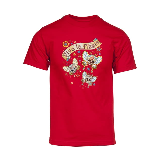 Camiseta de Manga Corta de Cráneo de Azúcar para Hombre Gravity Trading Viva La Fiesta Rojo X-Large