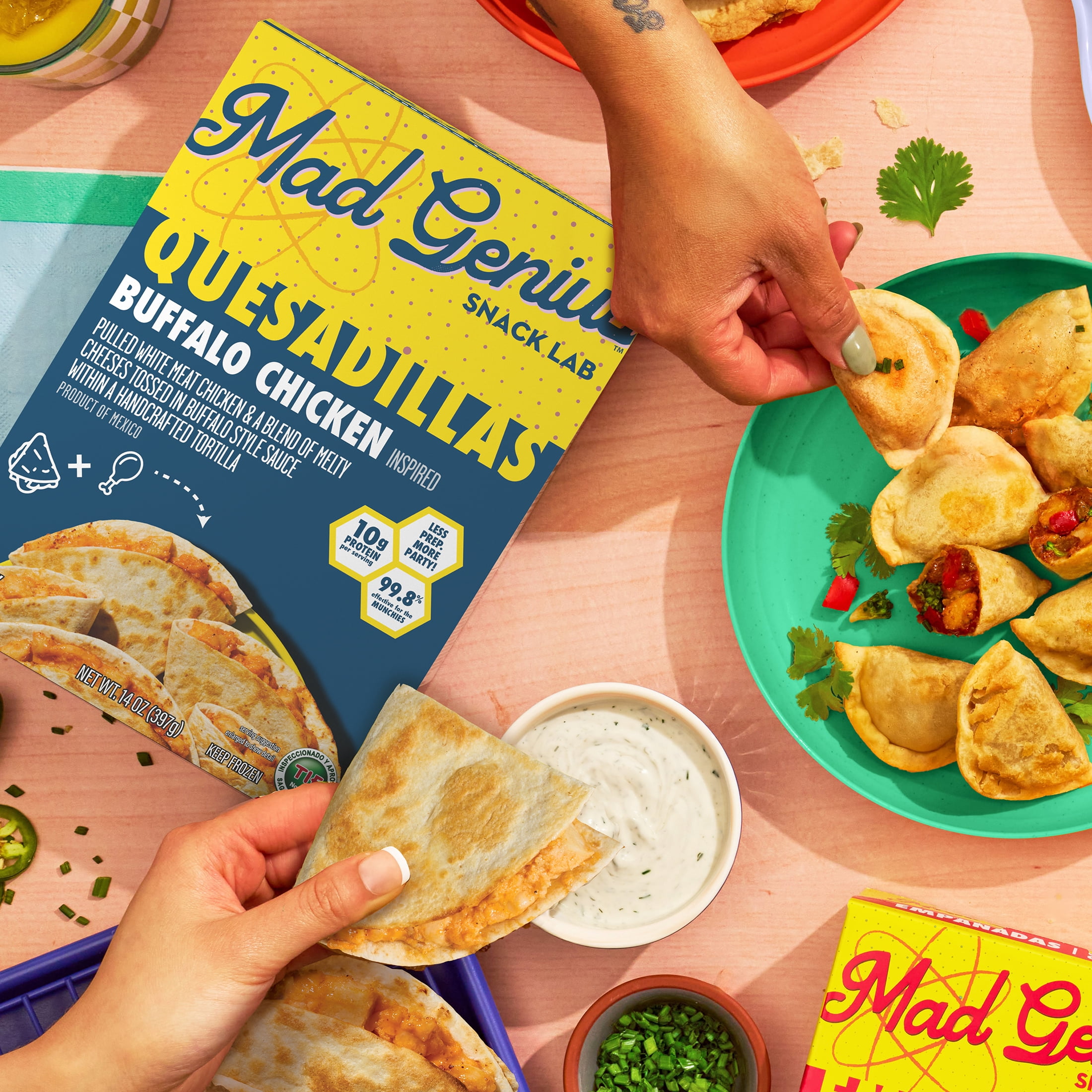 Mad Genius Buffalo Chicken Quesadillas, 14oz (Frozen), 10g of Protein per Serving