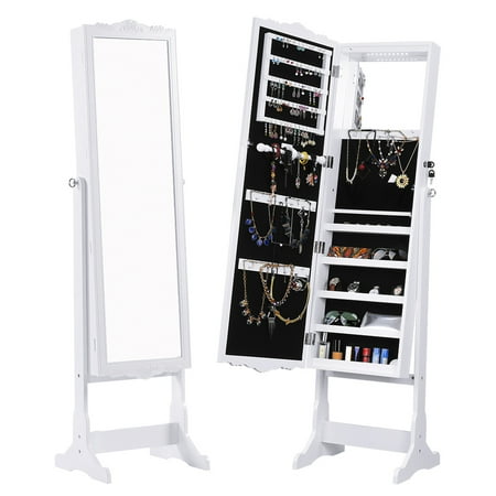 Standing Mirror Jewelry Over the Door Mirrored Jewelry Armoire with 10 Automatic LED Lights and Full-Length Mirror ()