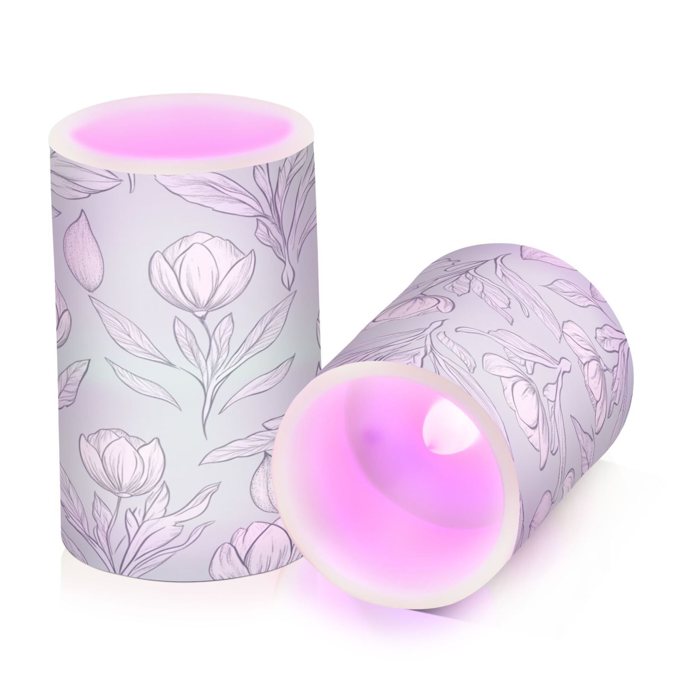 Flameless Candles Lights, Pack of two LED Lights, Dimmable LED Pillar Candles Battery Operated, Flames Remote Control Pattern with Hand-drawn Tulips