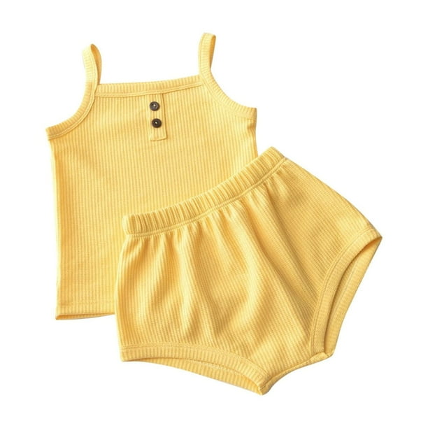 Odeerbi 9M-4Y Conjunto de Verano Niña Camisola de Punto Rib Bloomers Cubrepañal Short Conjunto de Dos Piezas de Ropa Interior