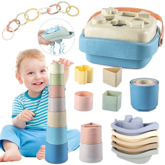 25PCS 4-in-1 Stacking Toy for 6-12-18 Months Baby,Toddler Outdoor Toy Bath Toys, Montessori Education Toy Gifts for 3-6Year Old Boys Girls