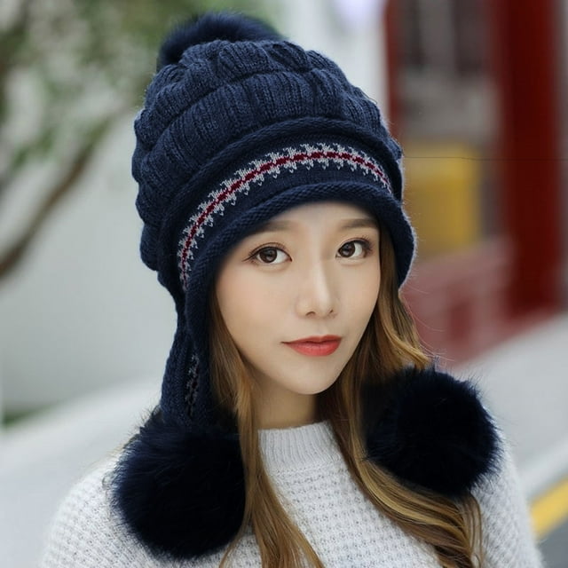 Chapeaux d'Hiver Chauds pour Femmes en Laine Tricotée avec Pompon