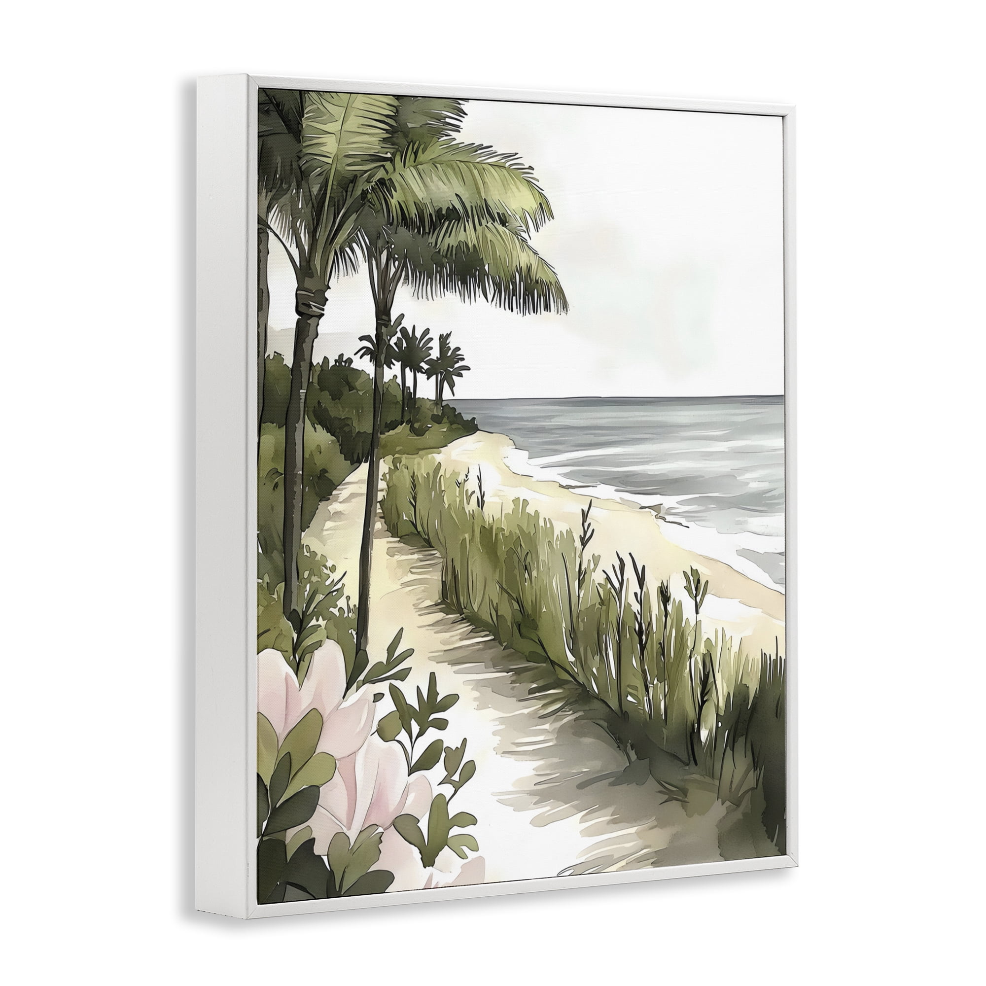 Stupell Industries Coastal Calm Palm Tree Pathway White Framed Giclee Art, design by Riley B