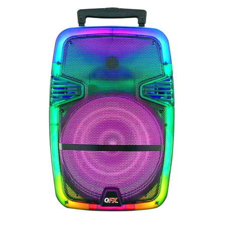 QFX Portable Bluetooth Rechargeable Speaker with Party Lights, TMS-1560, Multicolor