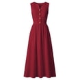 thumbnail image 3 of cocolona Womens Summer Linen Sleeveless Tank Dress Button V Neck Flowy Long Maxi Dress Casual Solid Color Vacation Beach Sundress, 3 of 7