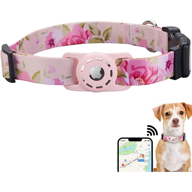 AirTag Dog Collar, Compatible with Apple AirTag 2021, Polyester Pet Cat Puppy Collar with Silicone AirTag Holder for Small, Medium, Large, and Extra Large Dogs, Red, L: 14.9-24.8 inch Neck