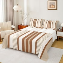 Homewish Geometric Lines Stripes Bed Sheets,Modern Abstract Geometric King Sheets,Beige Brown Sheet Set For Men Women,Super Cozy Room Decor,4pcs