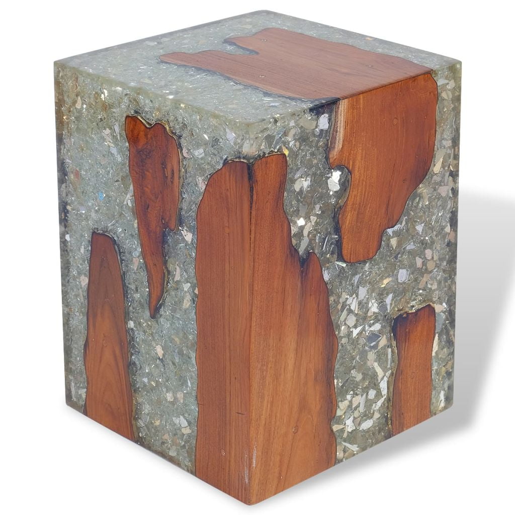 Kepooman 11.8" Modern Solid Teak Wood Round Stool Side Table for Patio Bedroom, Multi-color