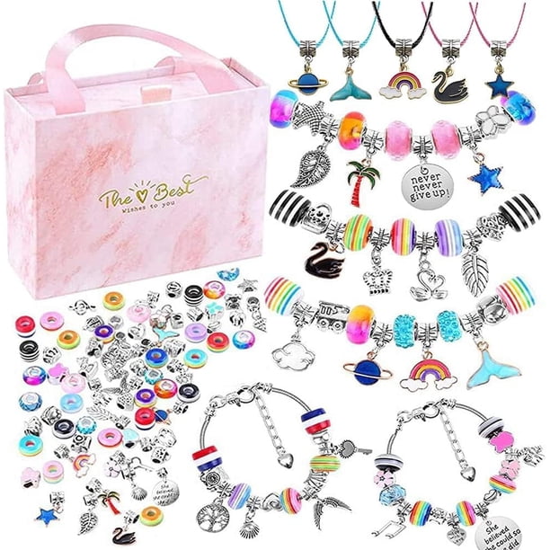 Kit Para Hacer Pulseras Para Niñas De 93 Piezas,Kit de manualidades para hacer pulseras de cuentas para niñas,Exquisita caja de almacenamiento,Regalos de Navidad (Juego de 93 piezas)