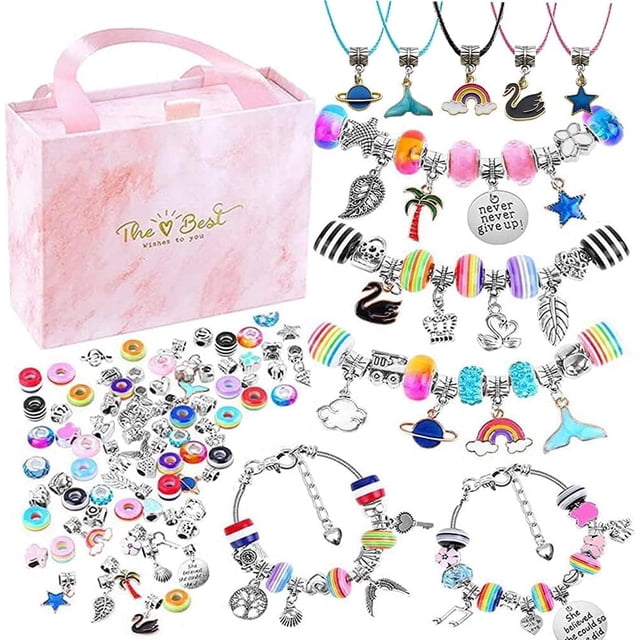 Kit Para Hacer Pulseras Para Niñas De 93 Piezas,Kit de manualidades para hacer pulseras de cuentas para niñas,Exquisita caja de almacenamiento,Regalos de Navidad (Juego de 93 piezas)