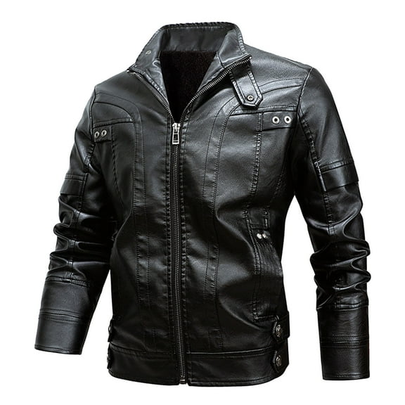 Men's Leather Jacket Autumn Winter Fashion Casual Thick Warm Coat with Pockets Stylish Outerwear