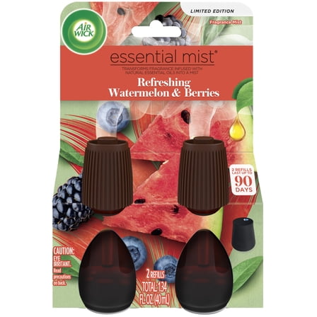 Air Wick Essential Mist Scented Oil Air Freshener Diffuser Refills, Refreshing Watermelon and Berries, 2 Count